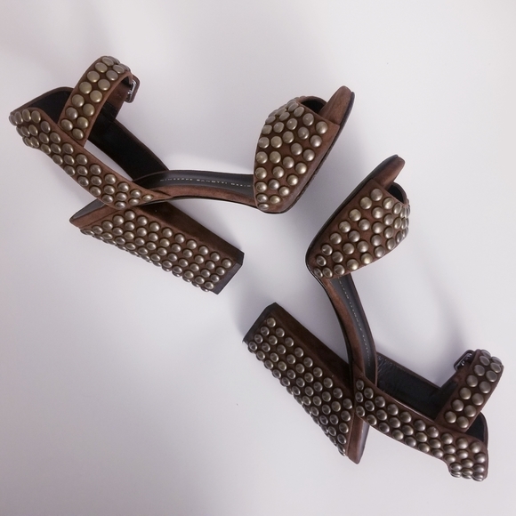 GIUSEPPE ZANOTTI STUDDED ANKLE-WRAP CHUNKY HEEL SANDAL, MILITARE - Picture 8 of 14